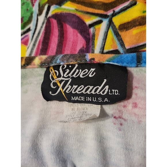 Vintage Silver Threads Womens Size L Novelty Tunic Top Beach Theamed Multi USA - Picture 2 of 11